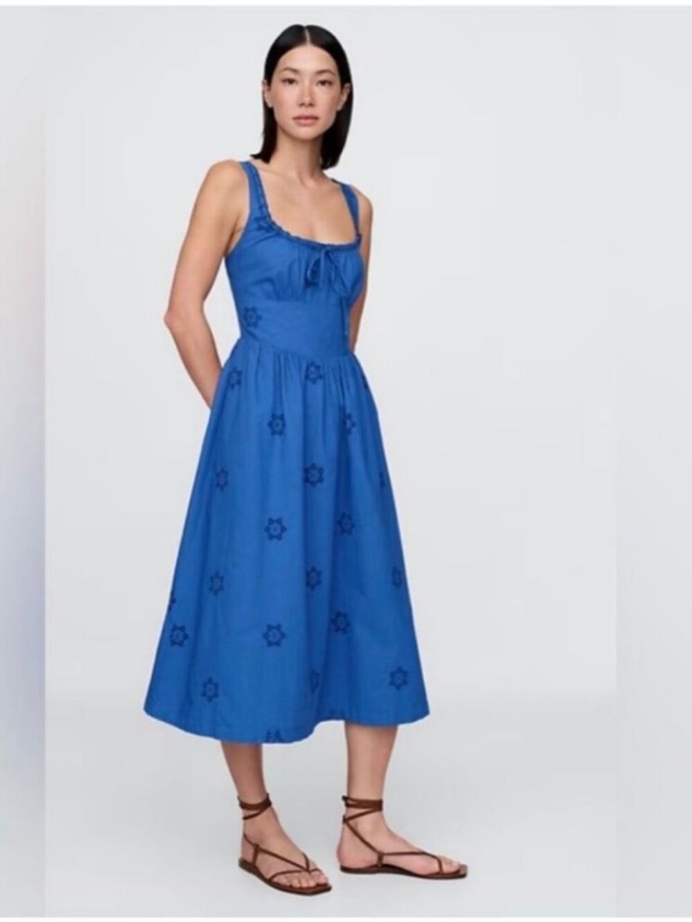 GAP Eyelet Scoop Neck Dress Dazzling Blue Small